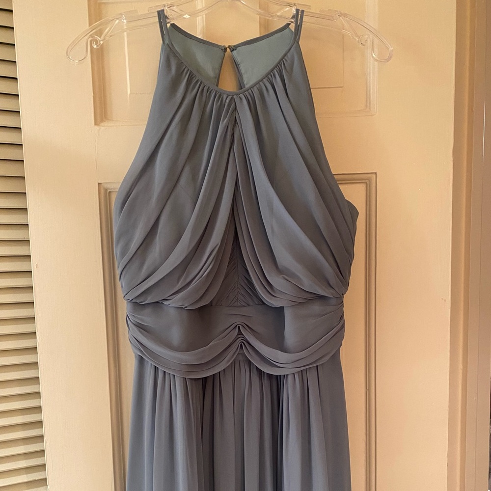 Dessy Collection Vivian Diamond Lux Chiffon Halter Gown in Storm Blue